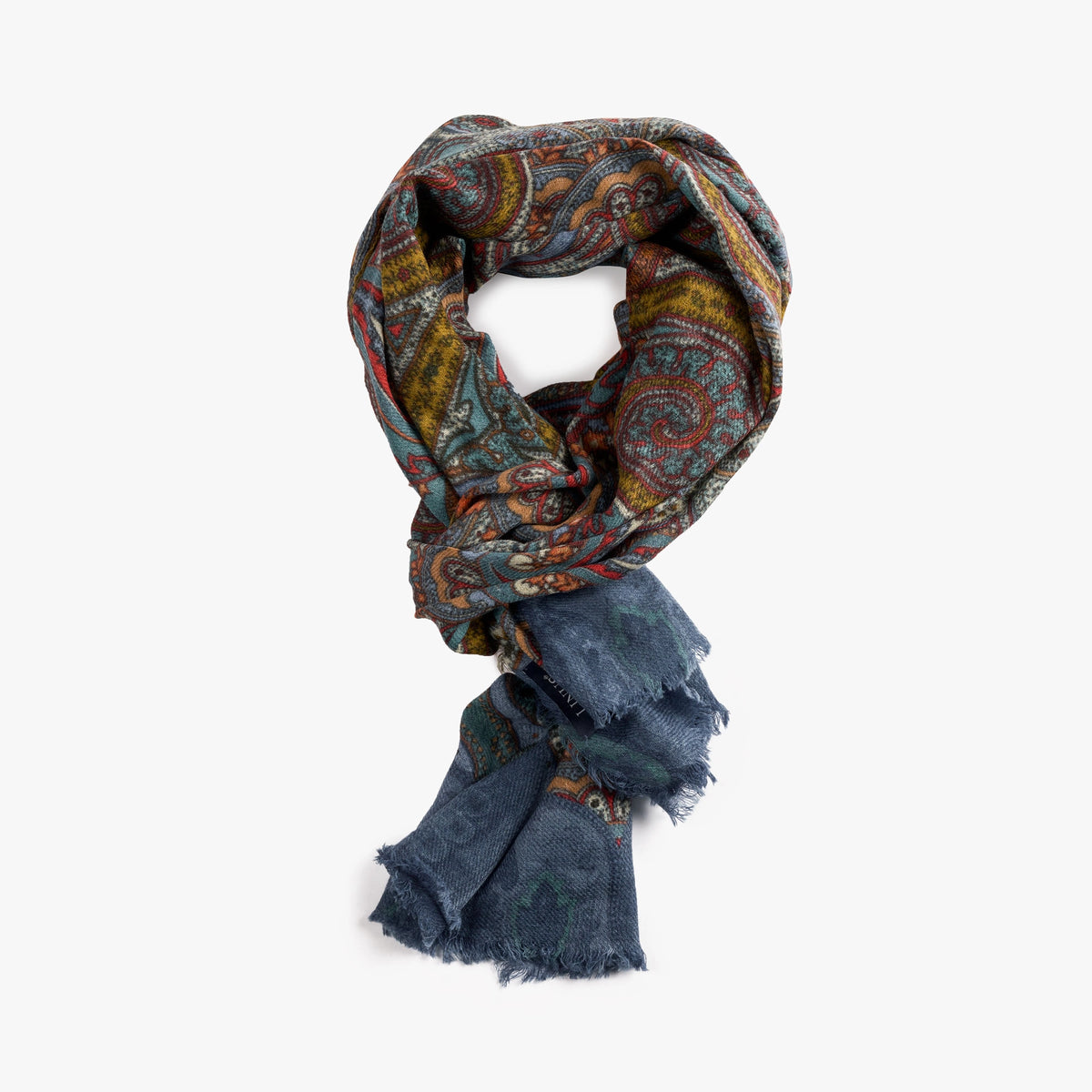 Schal in Blau mit buntem Muster aus Wolle Bild 1