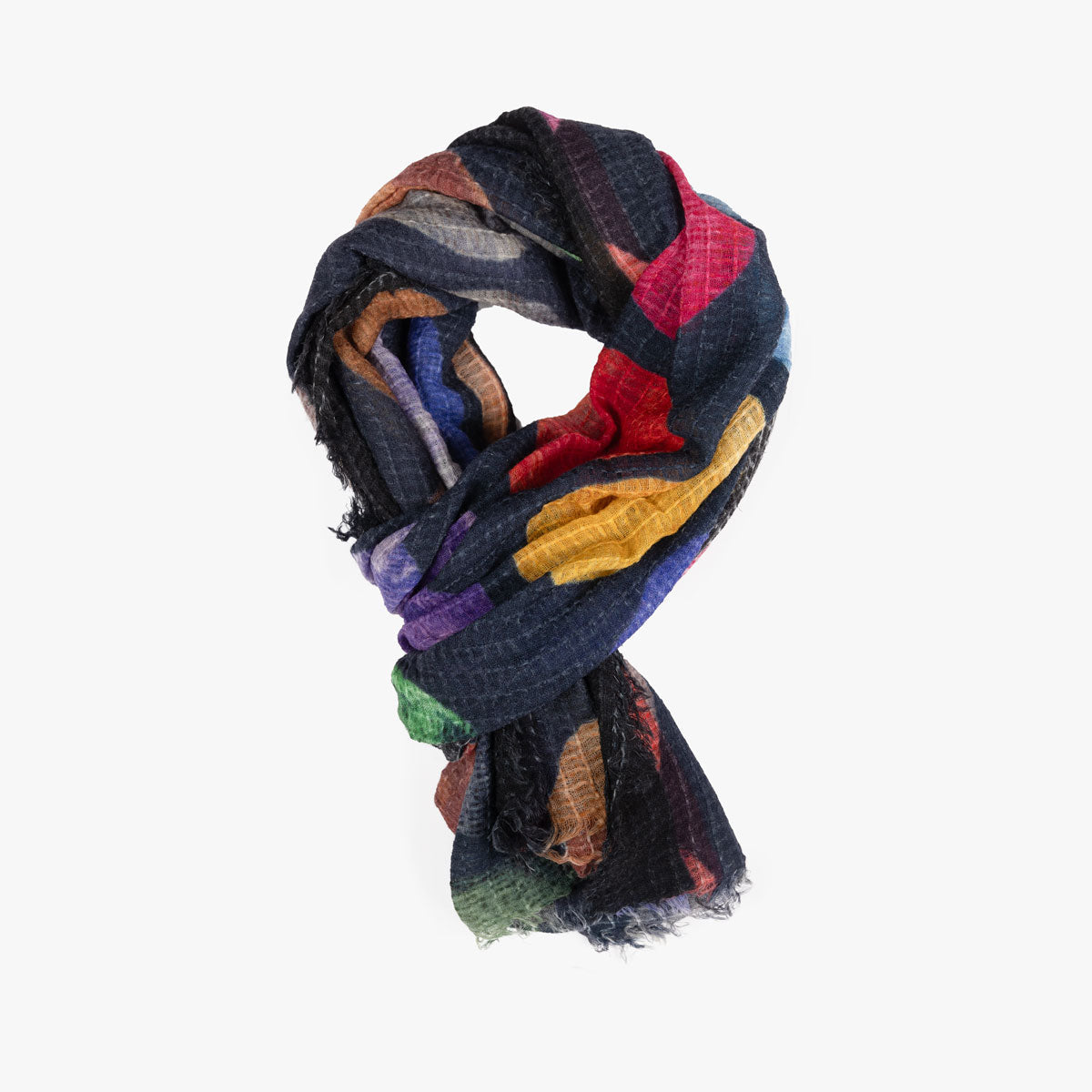 Schal in Dunkelblau mit bunten Kreisen aus weicher Baumwolle diverse Farben Bild 2