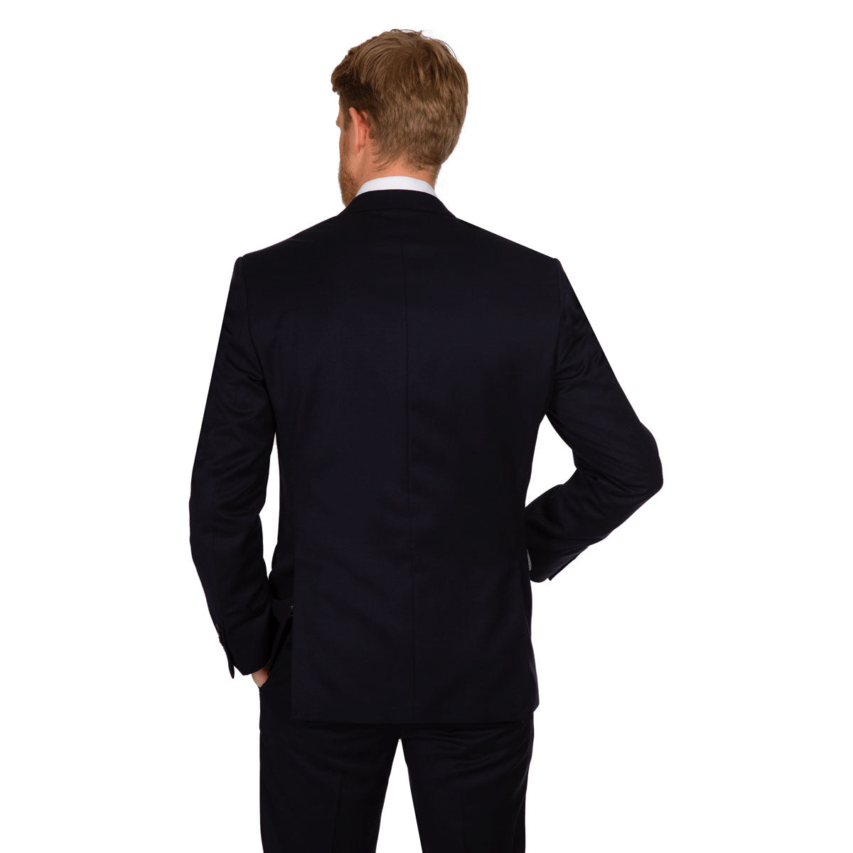 Mann im Anzug von hinten.