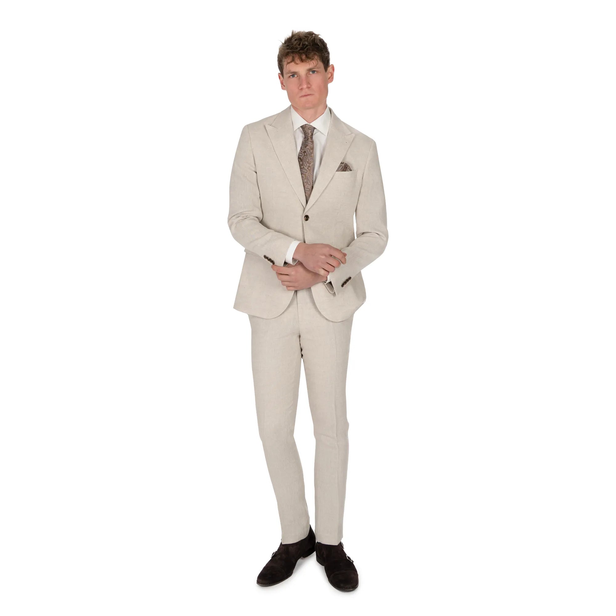 Anzug Fano mit steigendem Revers aus Leinen in Beige beige Bild 1