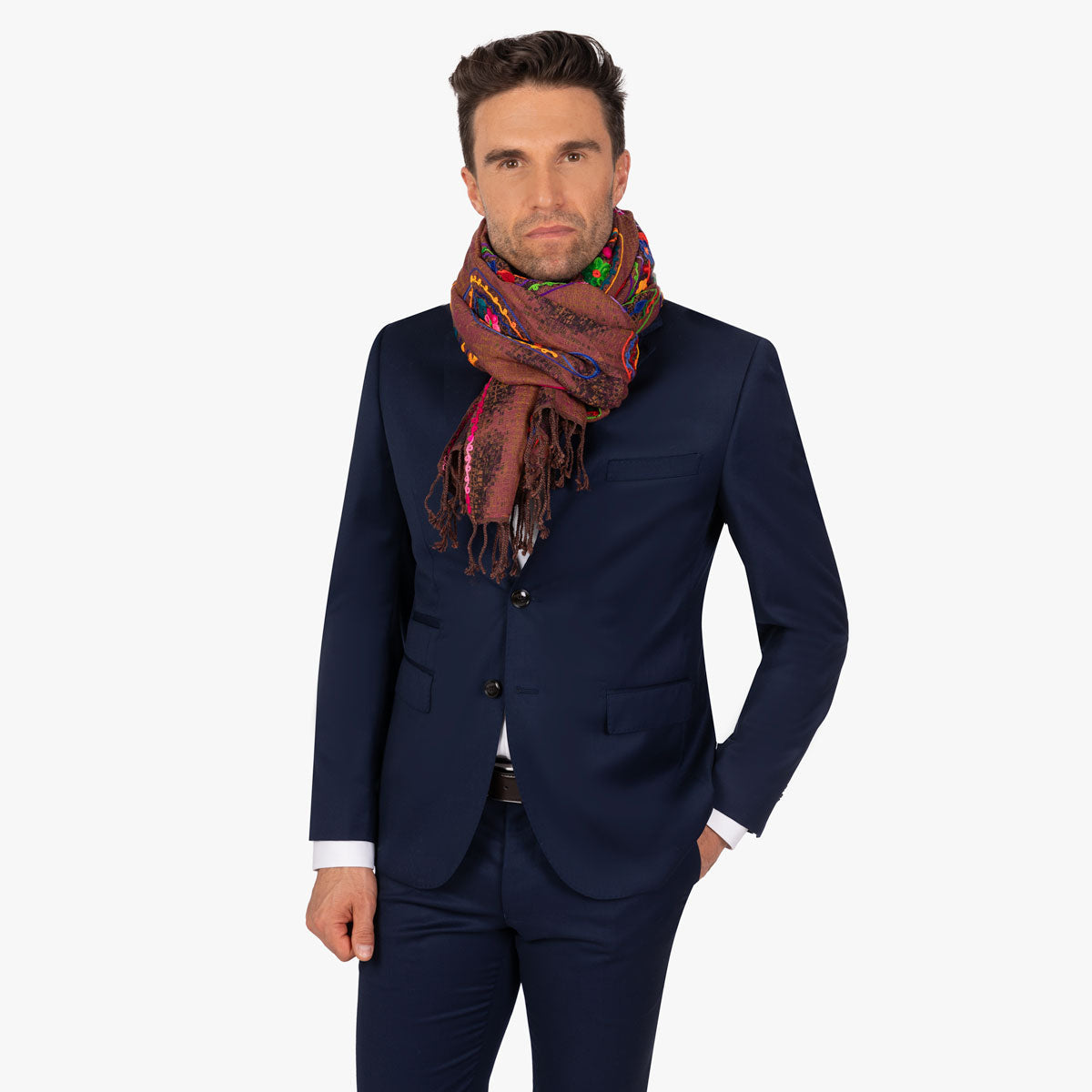 Schal in Braun mit bunten Mustern diverse Farben Bild 1