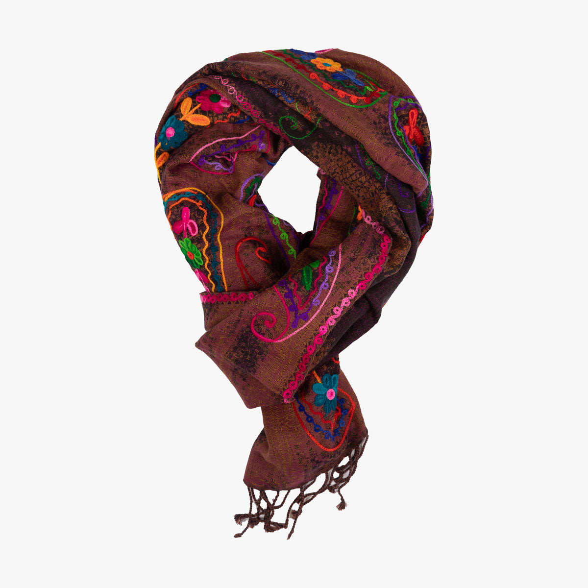 Schal in Braun mit bunten Mustern diverse Farben Bild 2