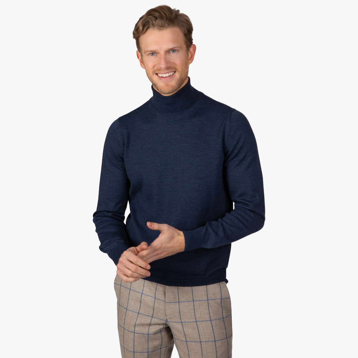 Rollkragenpullover aus Merino-Feinstrick in blau meliert jeans - 597 Bild 1