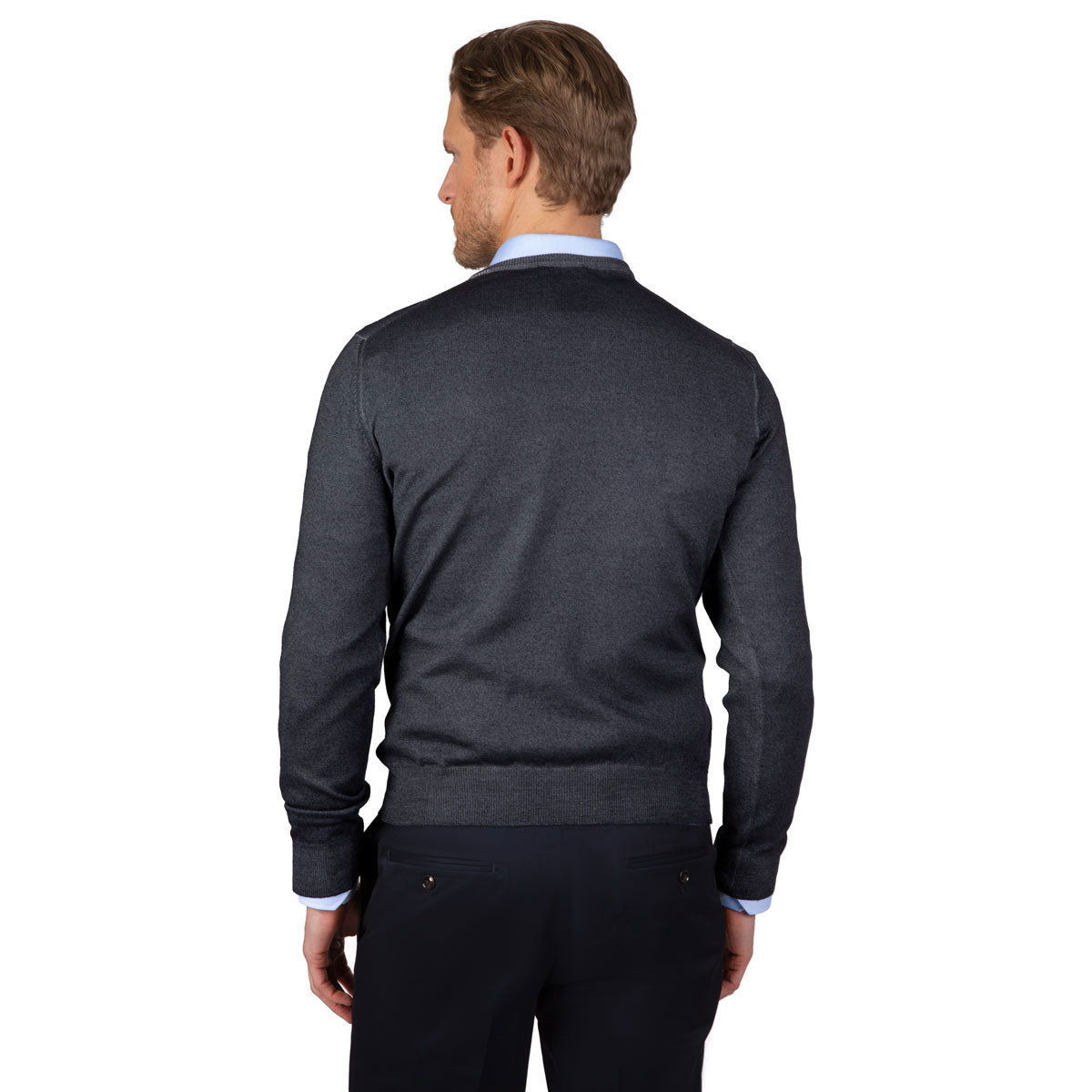 Rundhalspullover aus Merino-Feinstrick in vintage dunkelblau blaugrau - 989 Bild 3