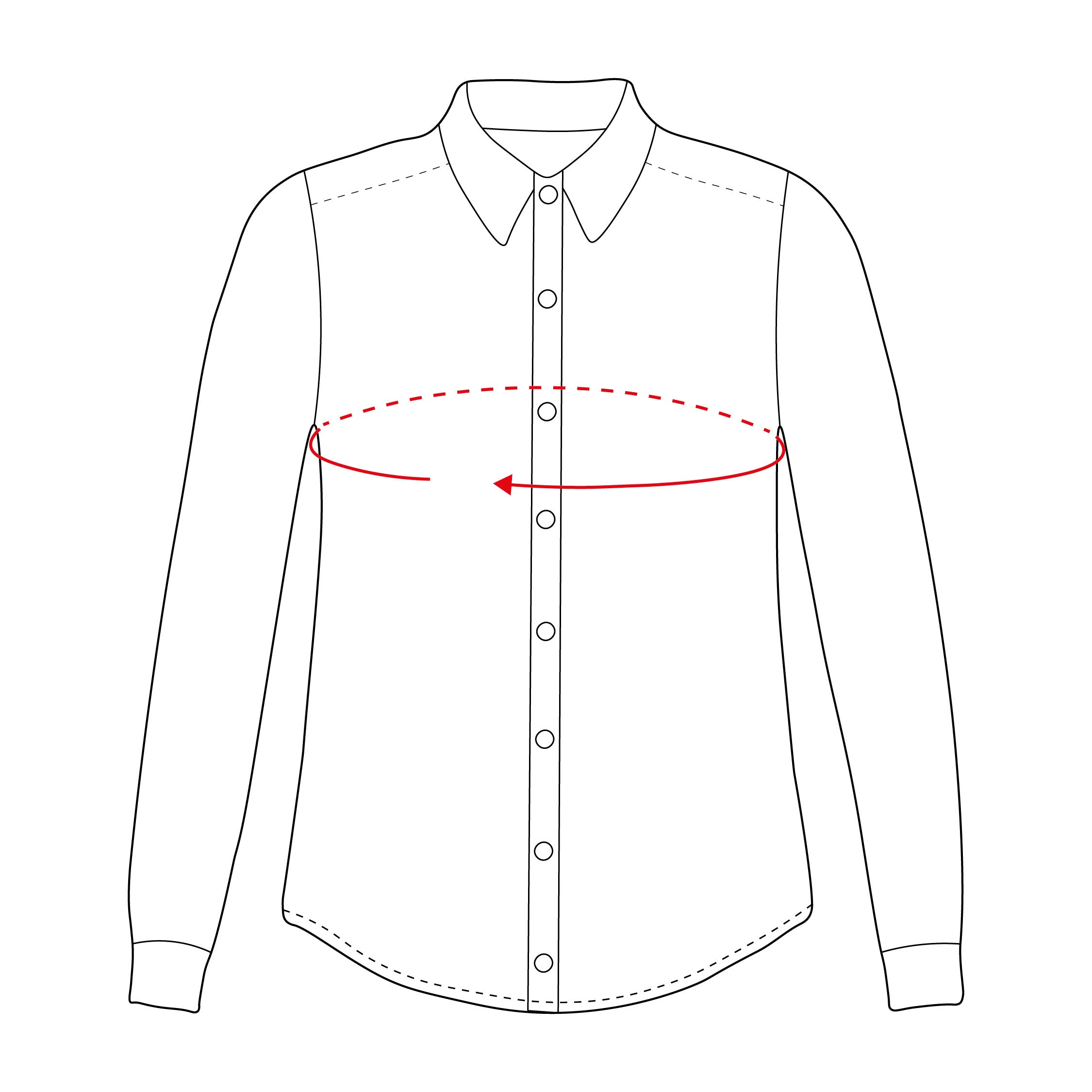 Hemd mit Brustweiten-Messanleitung.