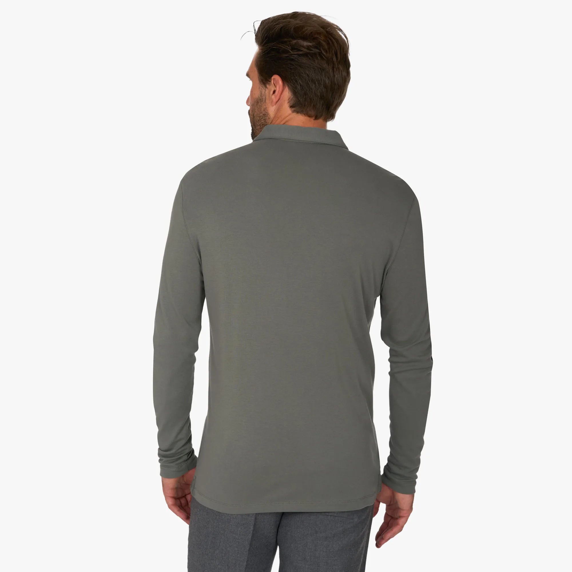 Langarm-Poloshirt aus Baumwolle und Modal in Olivgrün olive Bild 2