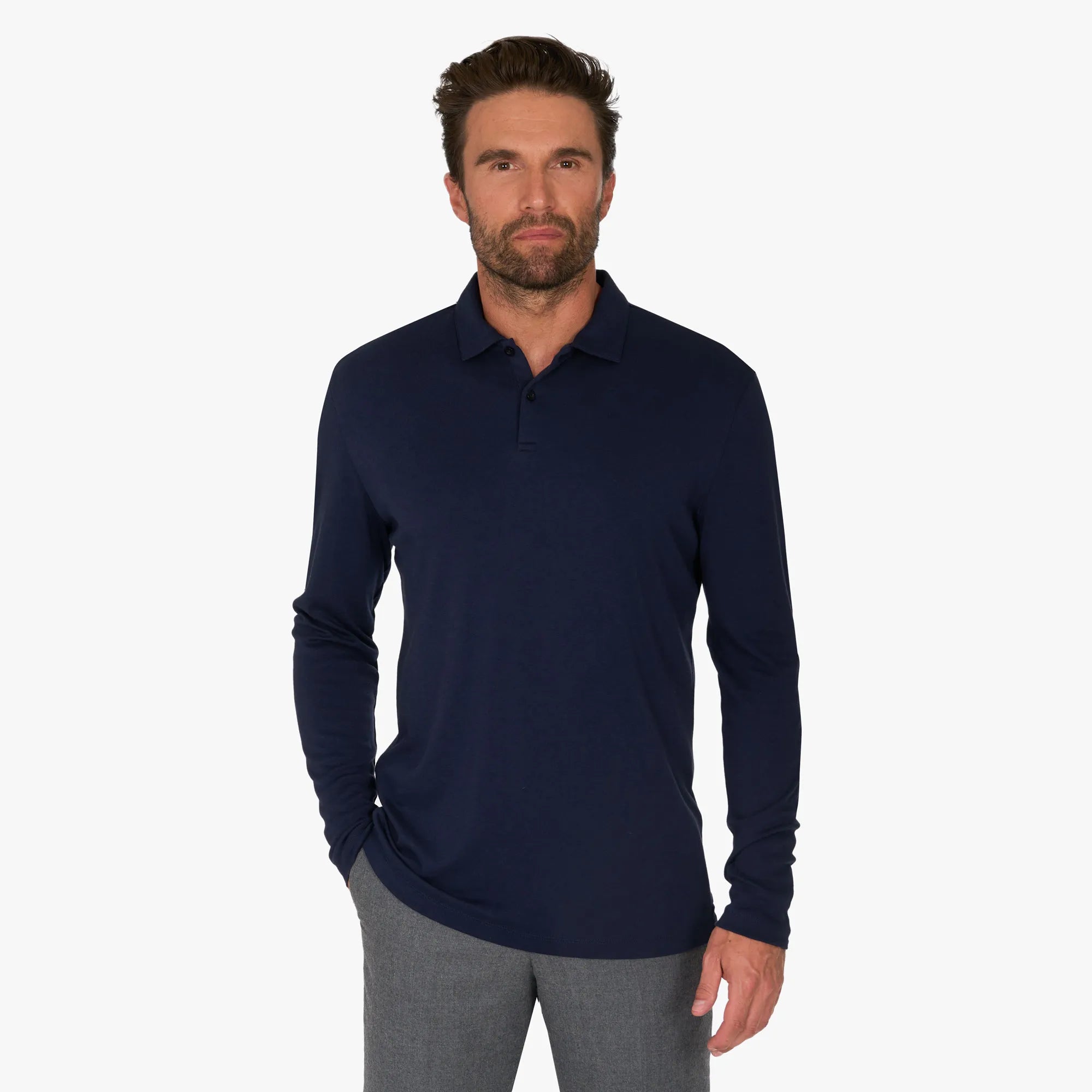 Langarm-Poloshirt aus Baumwolle und Modal in Dunkelblau dkl. blau Bild 1
