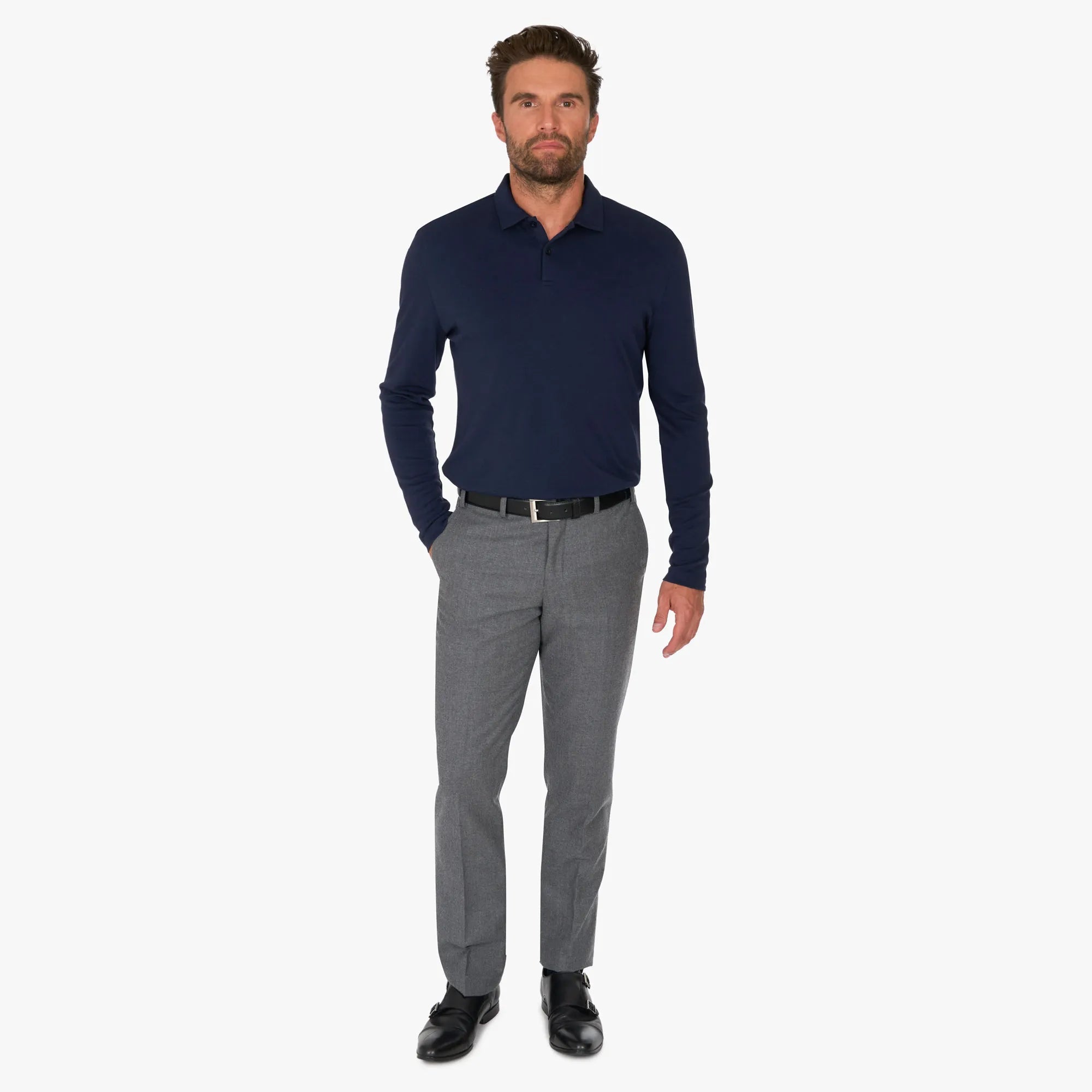 Langarm-Poloshirt aus Baumwolle und Modal in Dunkelblau dkl. blau Bild 3