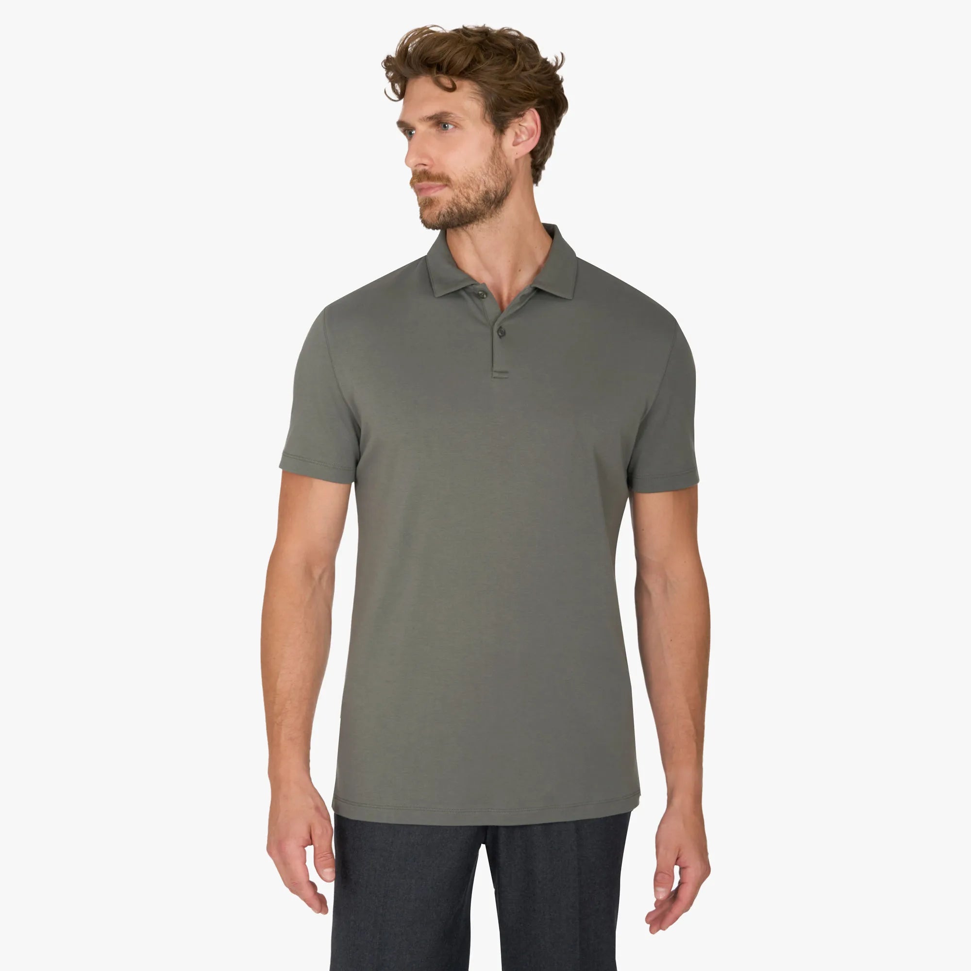Poloshirt aus Baumwolle und Modal in Olivgrün olive Bild 1