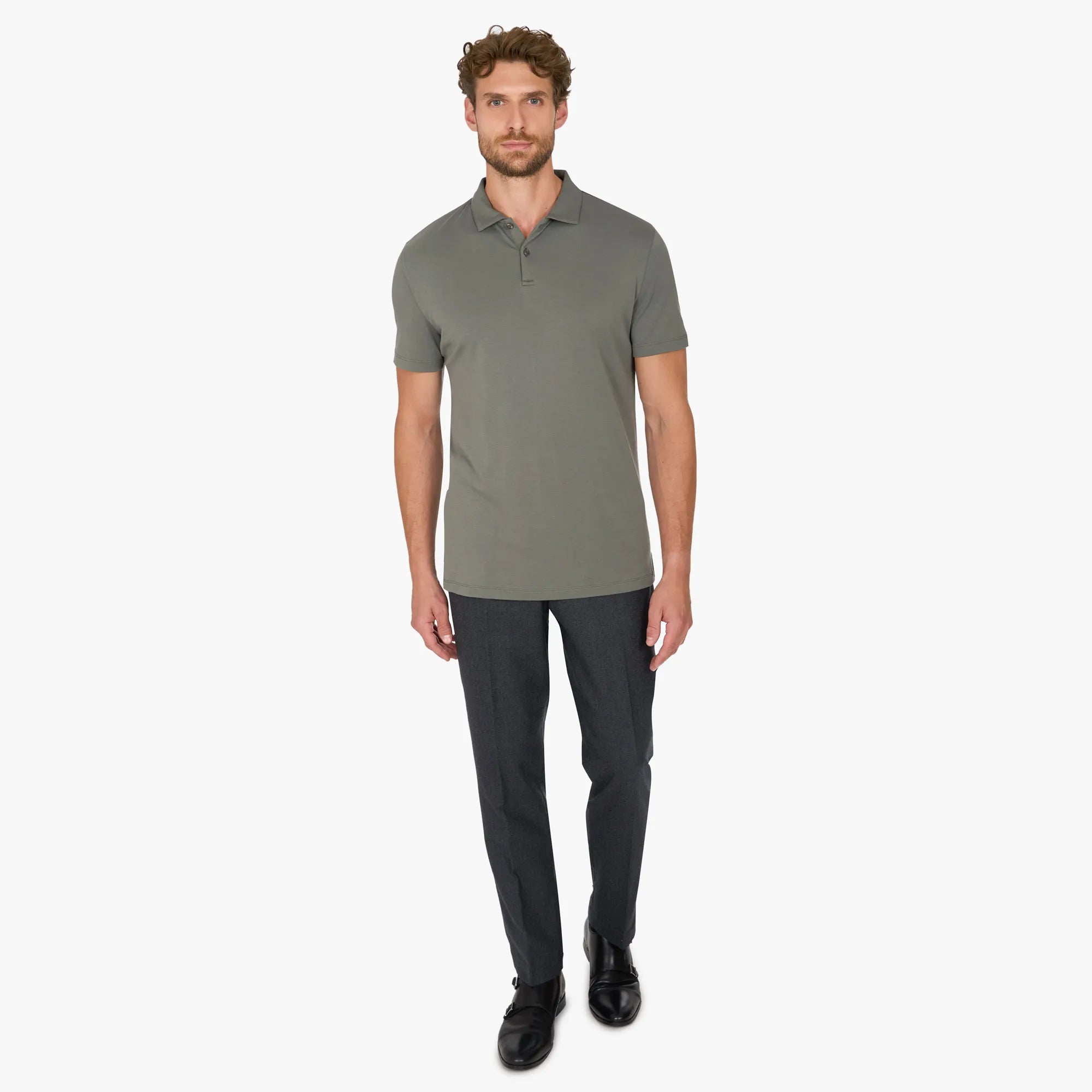 Poloshirt aus Baumwolle und Modal in Olivgrün olive Bild 5