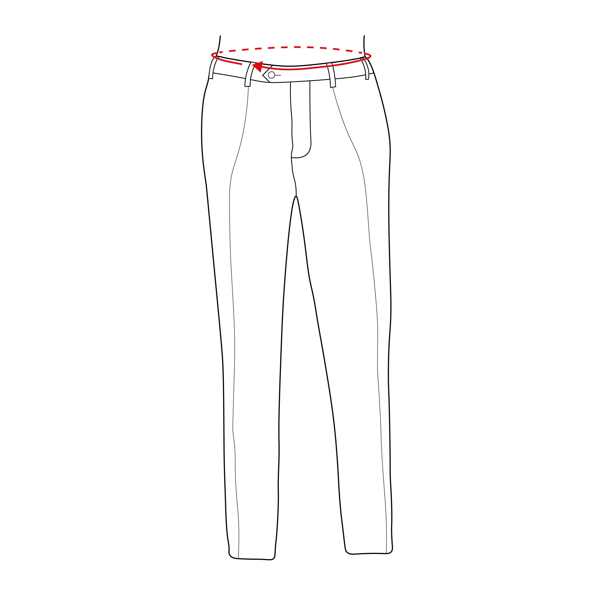 Hose mit roter Taillenlinie.