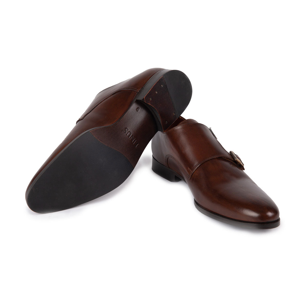 Doppelmonk aus Glattleder in braun Brandy Bild 2