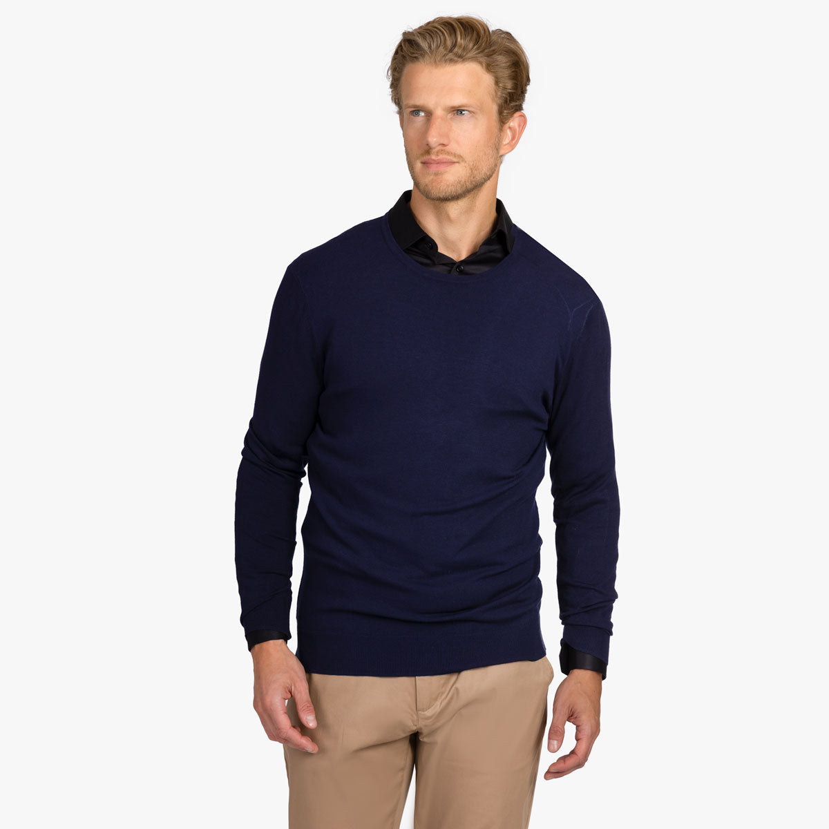 Feinstrickpullover mit Rundhals in dunkelblau AF847 Bild 1