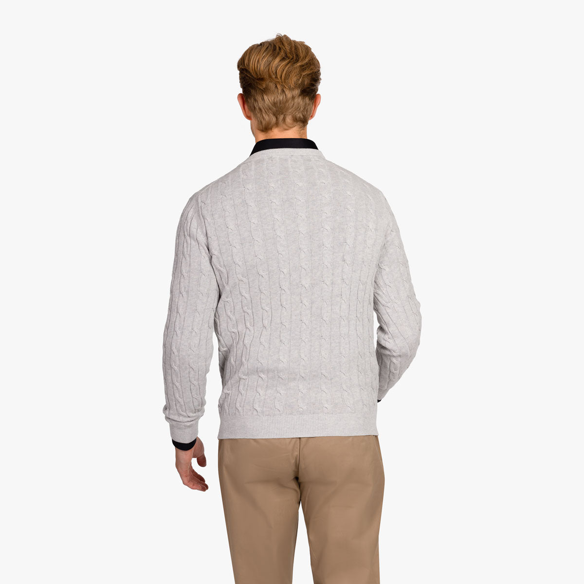 Rundhalspullover aus Baumwolle/Kaschmir mit Zopfstrick in hellgrau light grey 003 Bild 2