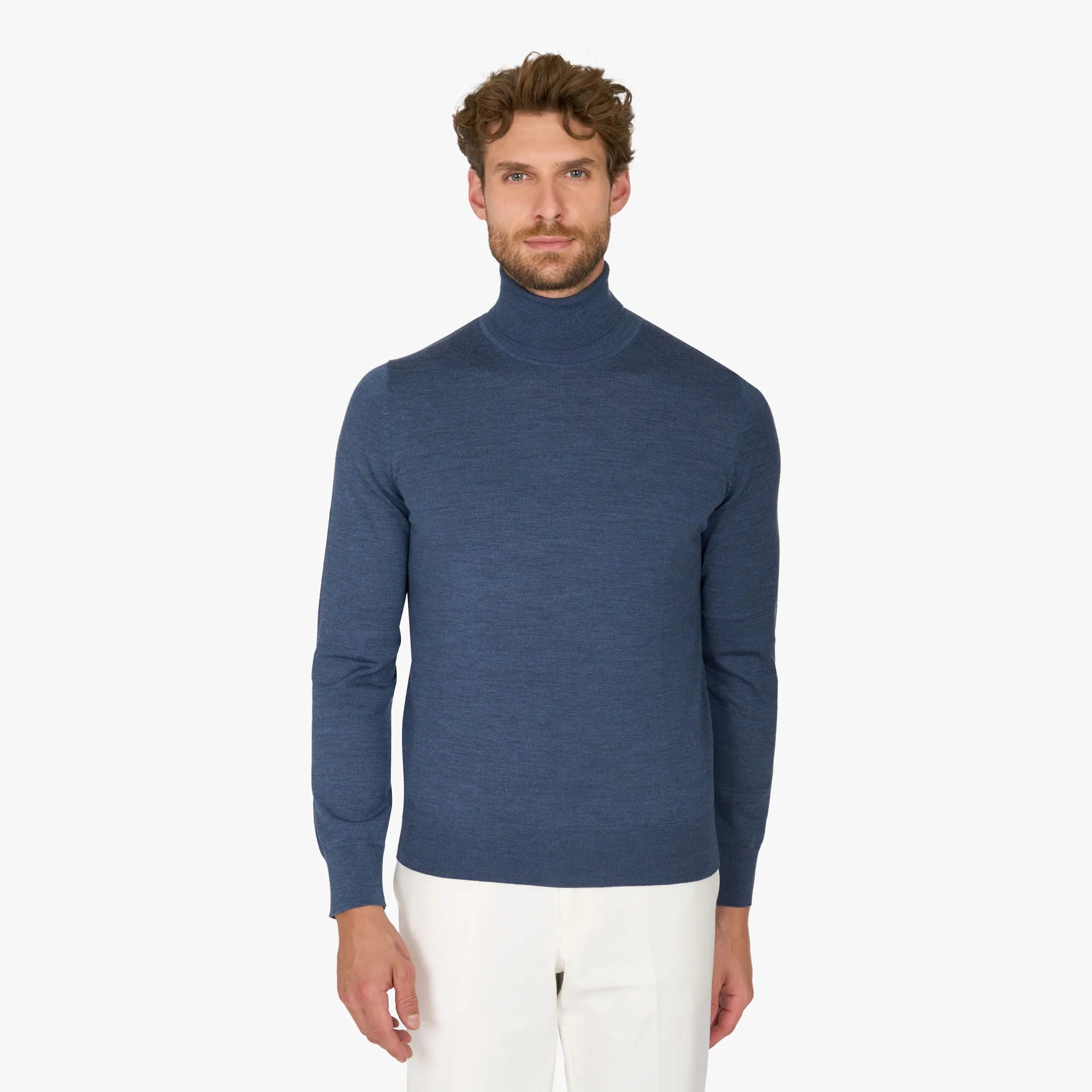 Rollkragenpullover aus Schurwolle in Blau blau Bild 1
