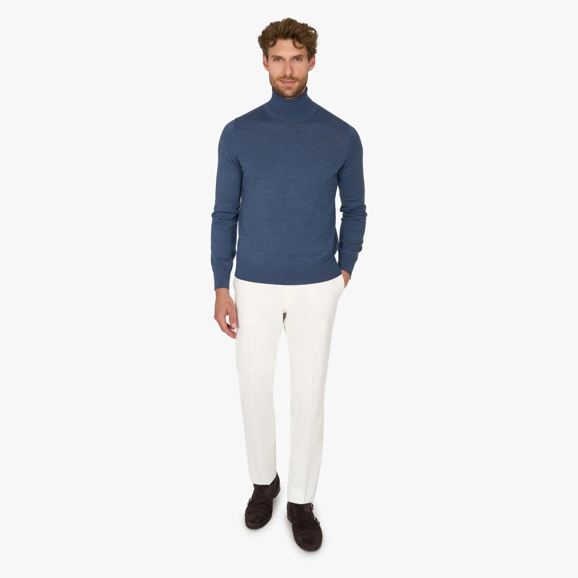 Rollkragenpullover aus Schurwolle in Blau blau Bild 5