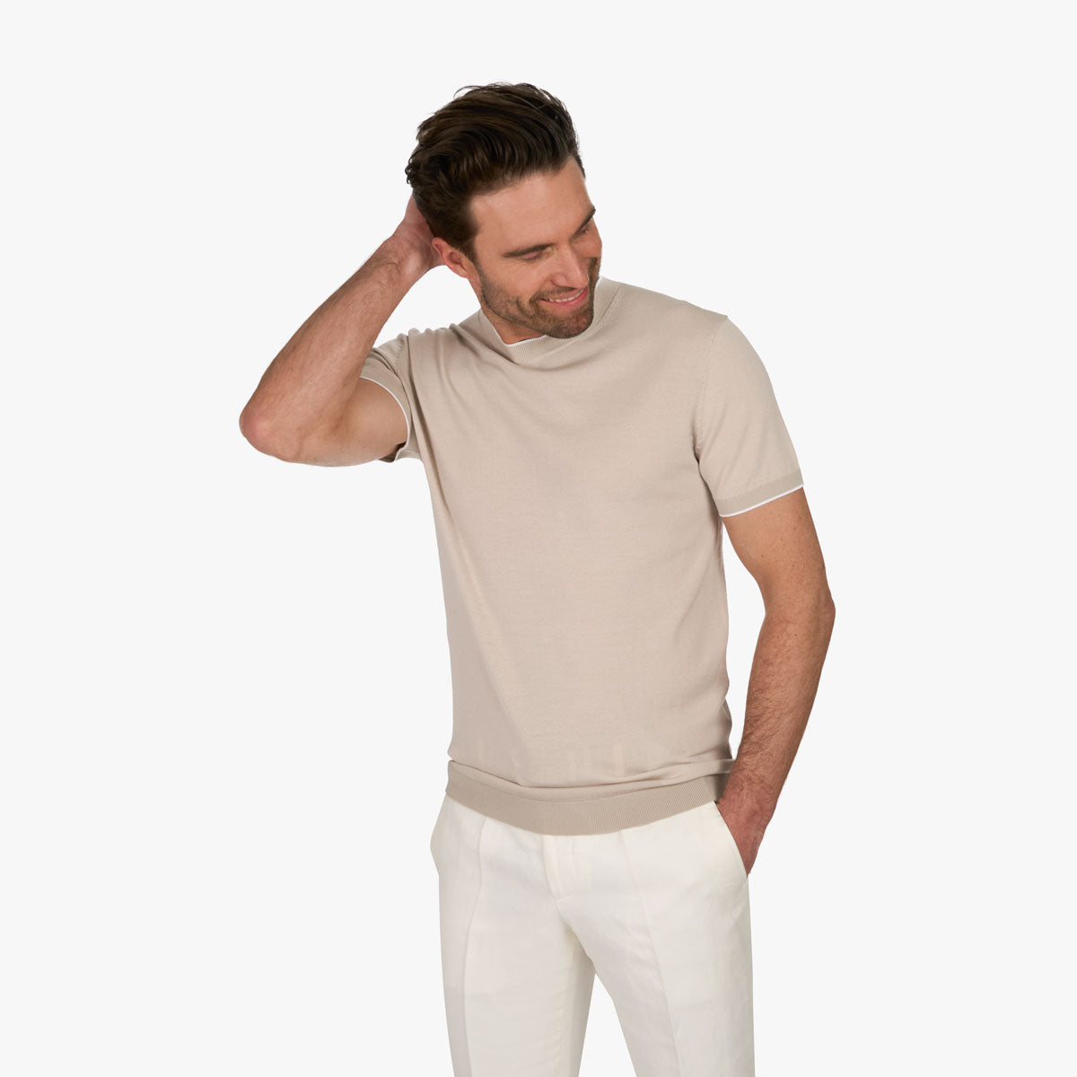 T-Shirt Rundhals aus Wolle & Baumwolle in Beige beige Bild 1