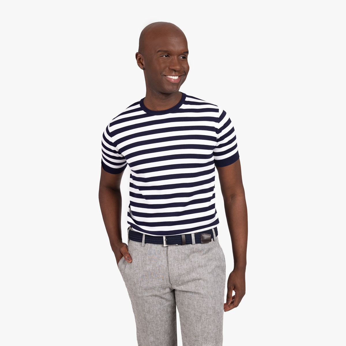 T-Shirt Rundhals mit Streifen in dunkelblau-weiß dkl. blau/weiss/gest Bild 1