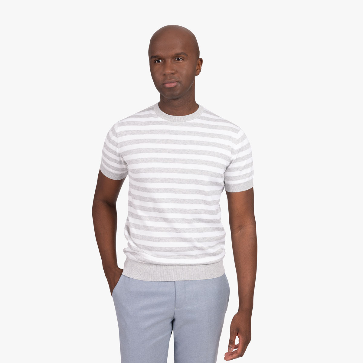 T-Shirt Rundhals mit Streifen in hellgrau-weiß hellgrau/weiss/gestr Bild 1