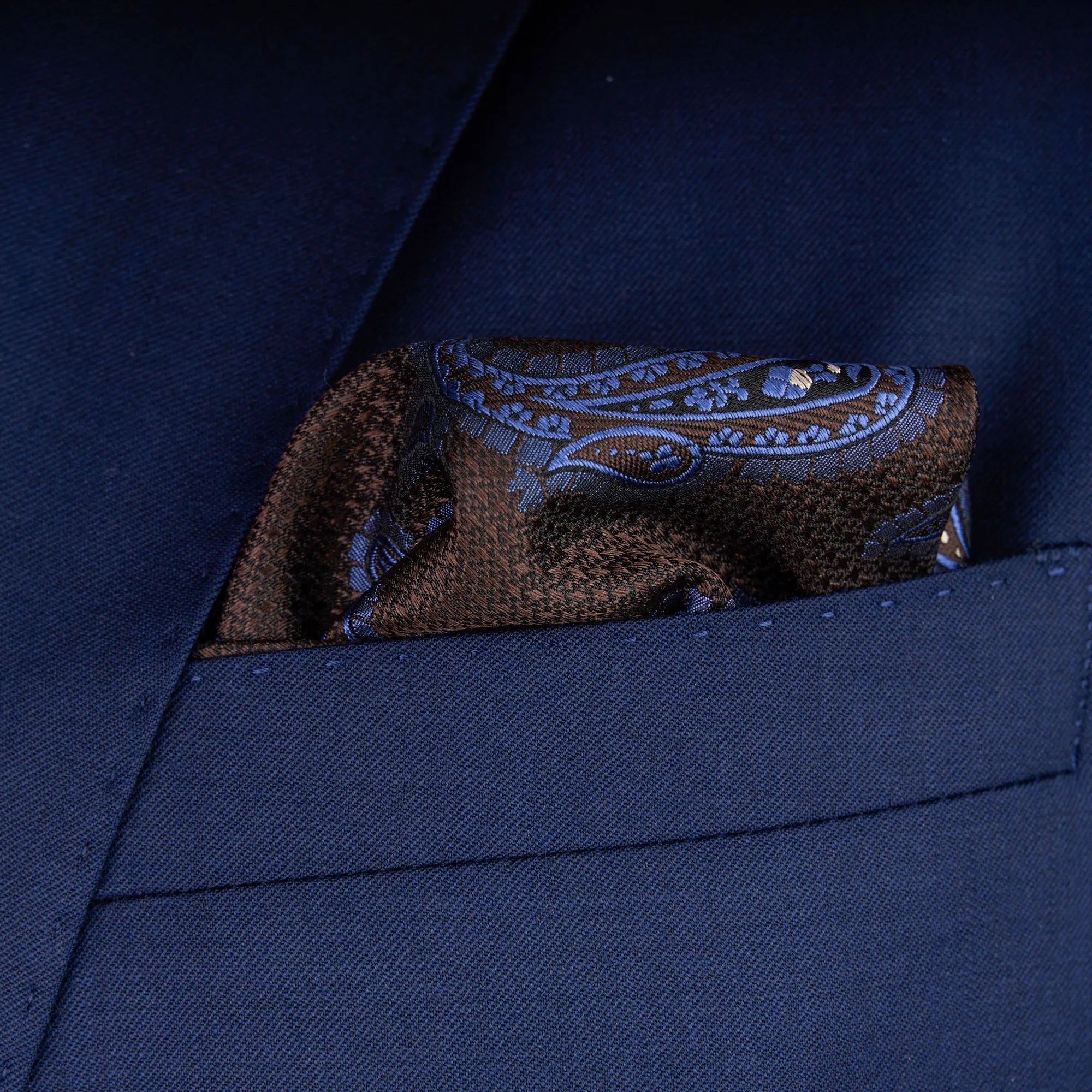 Einstecktuch aus reiner Seide mit Paisleymuster in Braun und Blau braun Bild 1