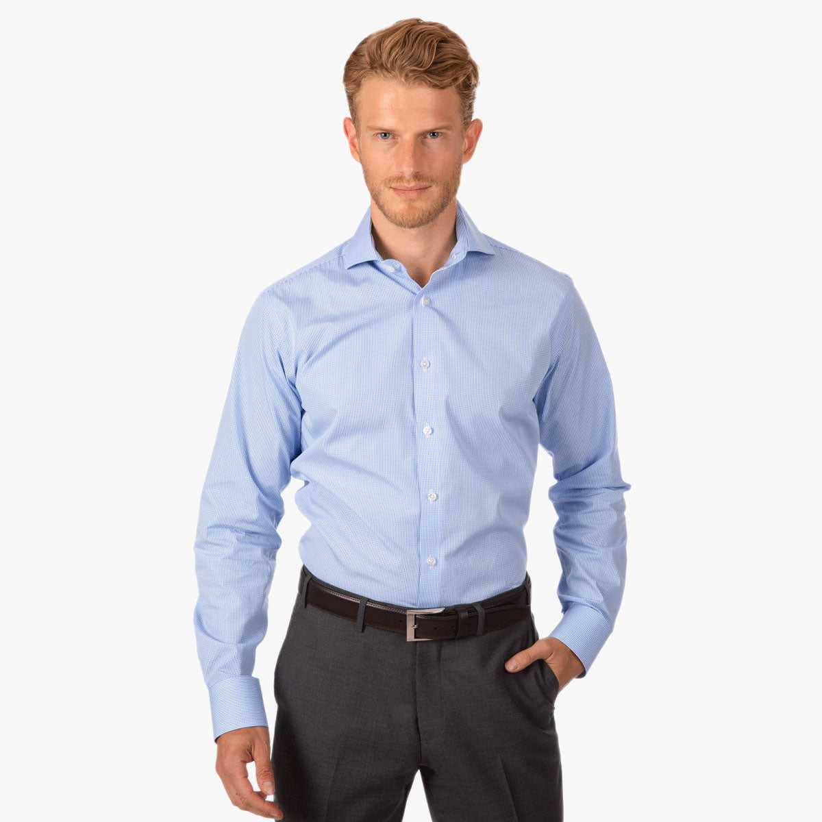 Modern Fit Hemd Haikragen blau-weiß kariert blue/white Bild 1