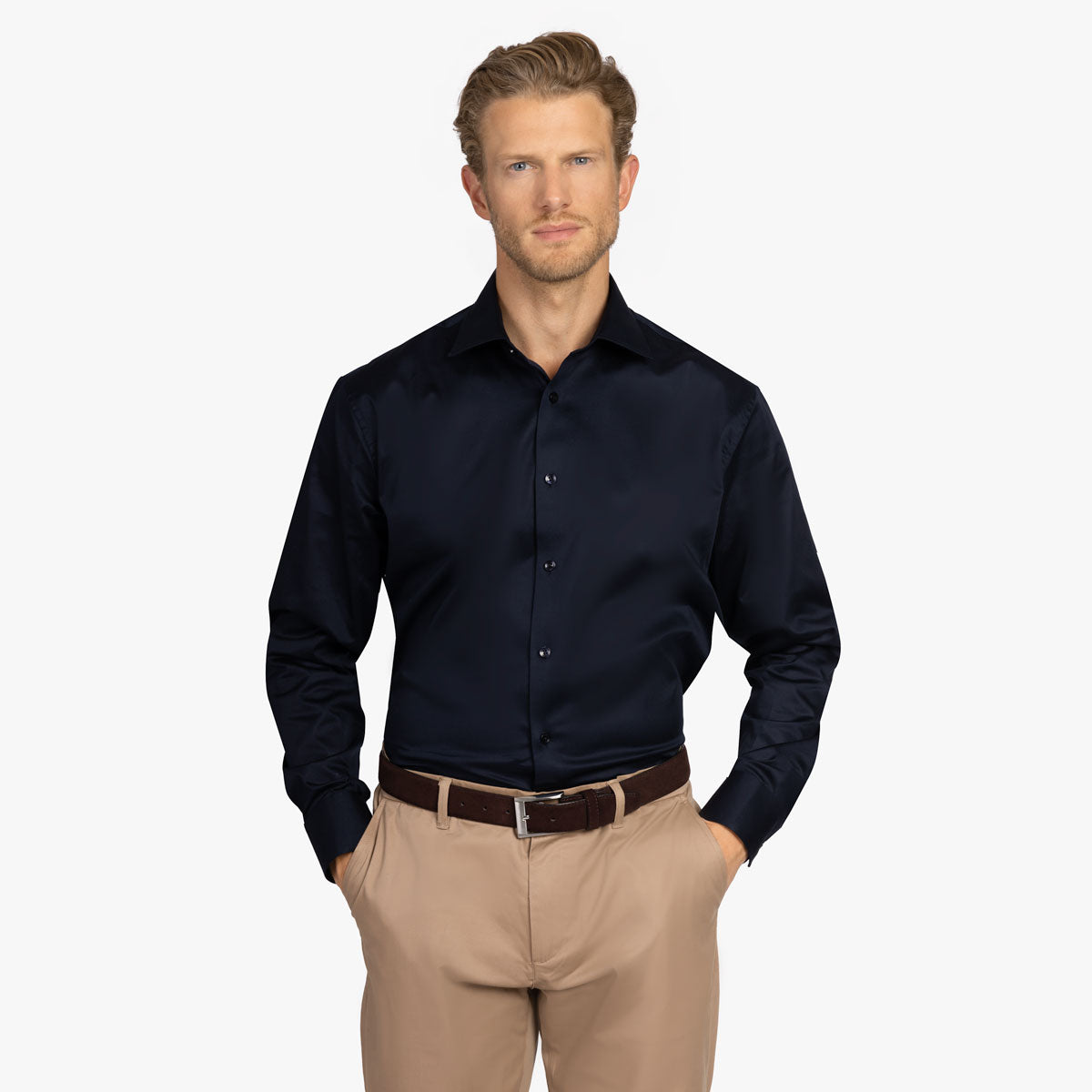 Modern Fit Hemd in dunkelblau mit extralangem Arm drk. blue Bild 1