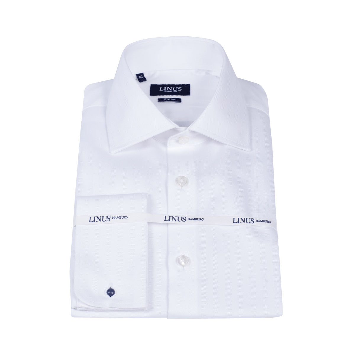 Slim Fit Hemd Fischgrat Umschlagmanschette weiß white Bild 2