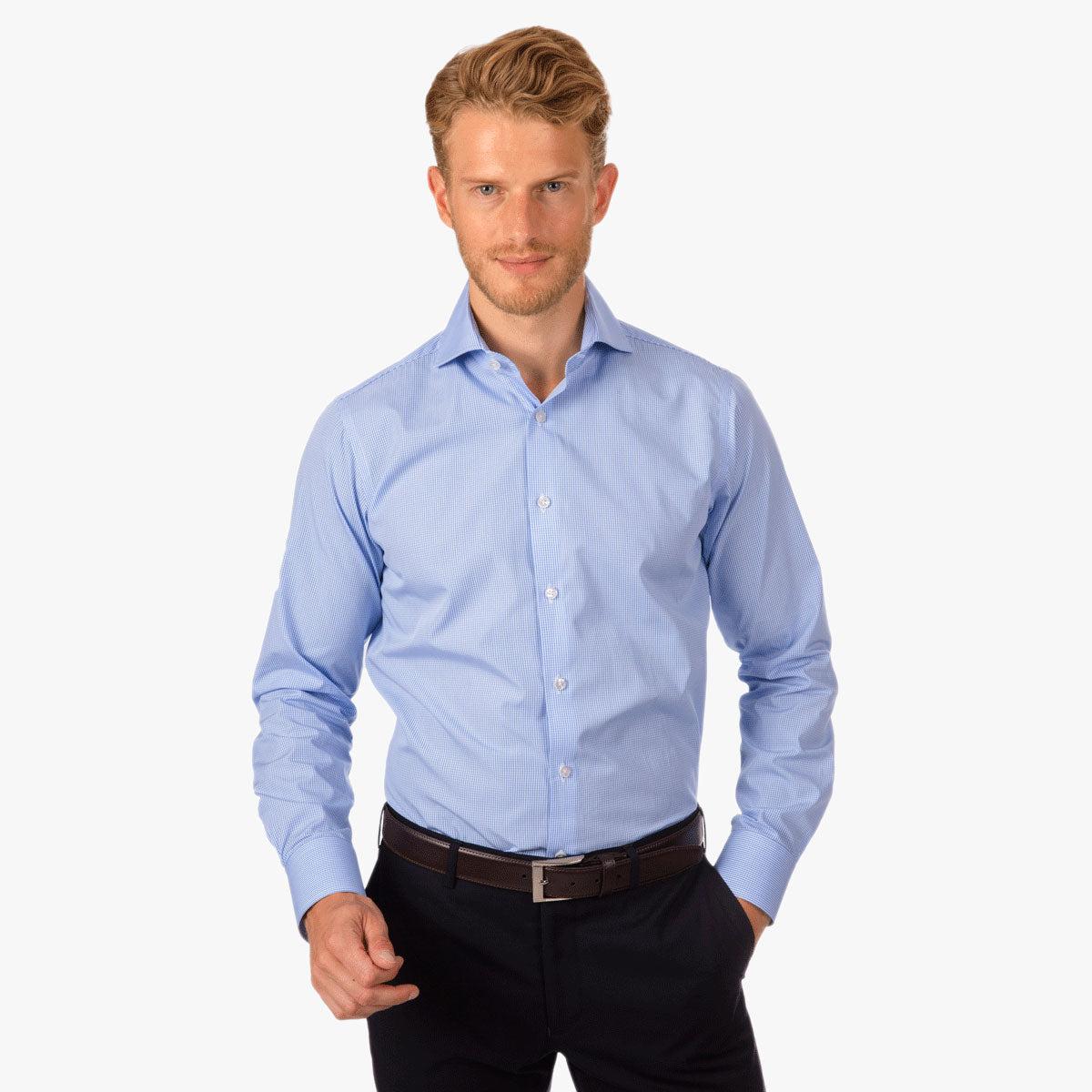Slim Fit Hemd Haikragen blau-weiß kariert blue/white Bild 1