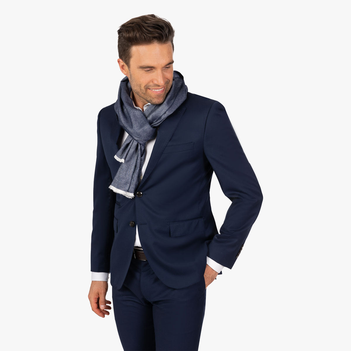 Schal in Blau mit Fischgrätmuster und weißen Fransen dkl. blau/weiß Bild 1