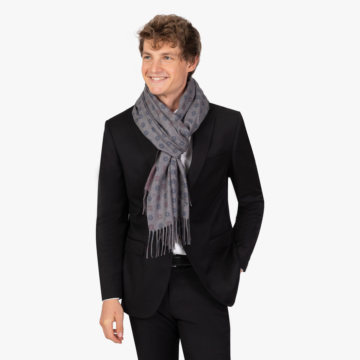 Schal in Grau und Lila mit dezentem Blütenmuster grau/rot Bild 1