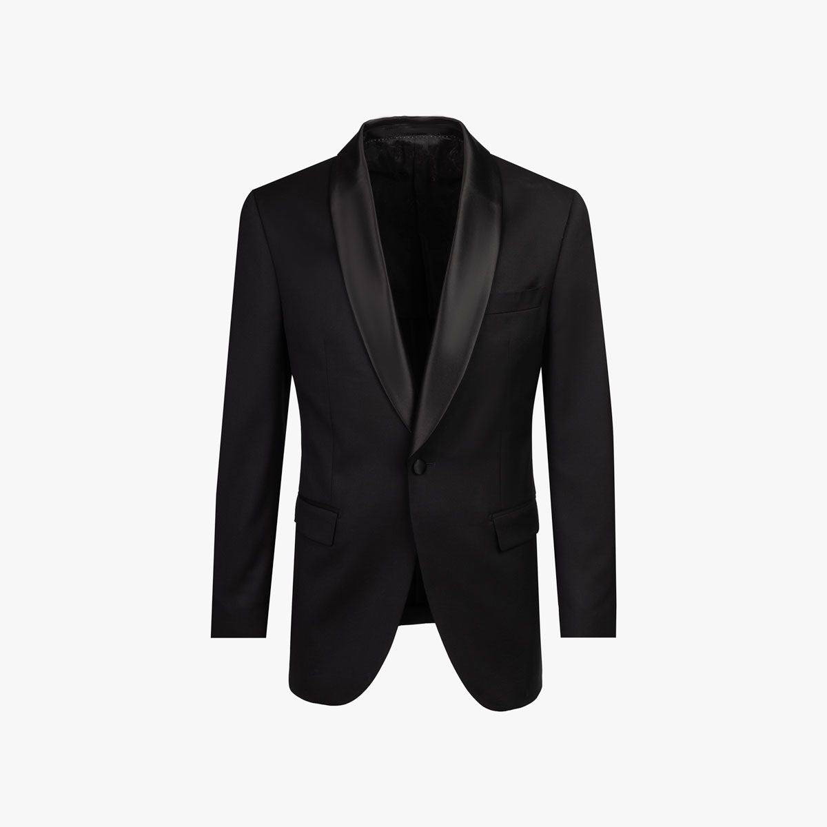 Schwarzer Smoking mit Satinrevers.