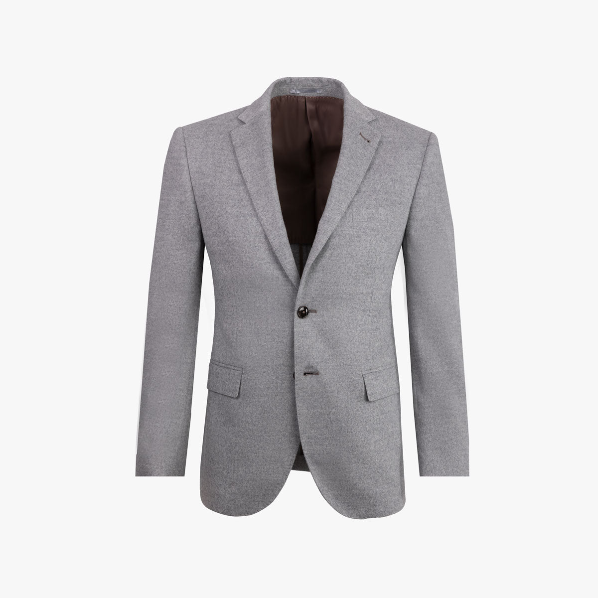 Grauer Herrenblazer auf weißem Hintergrund.