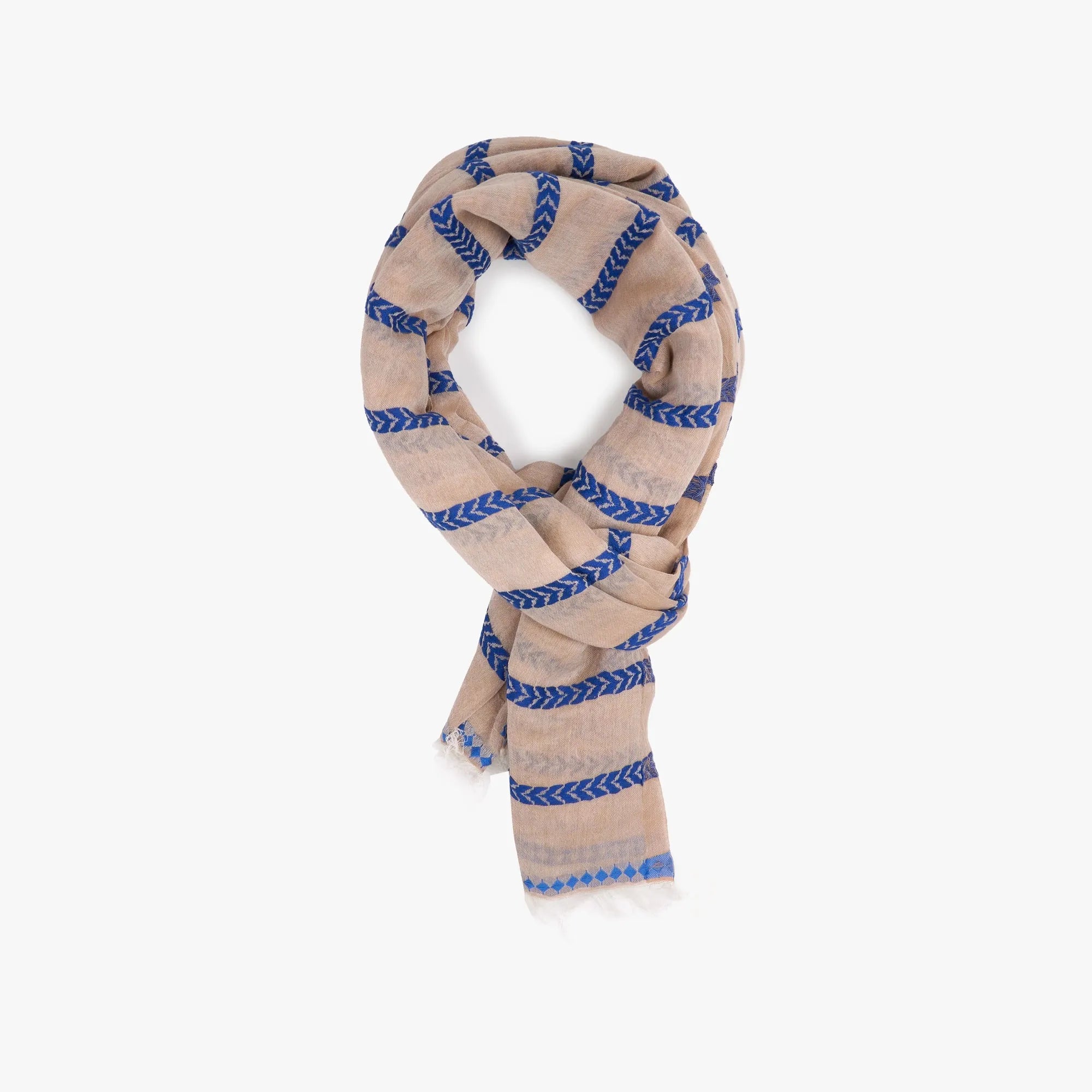 Hellbrauner Schal mit blauen Streifen  Bild 1