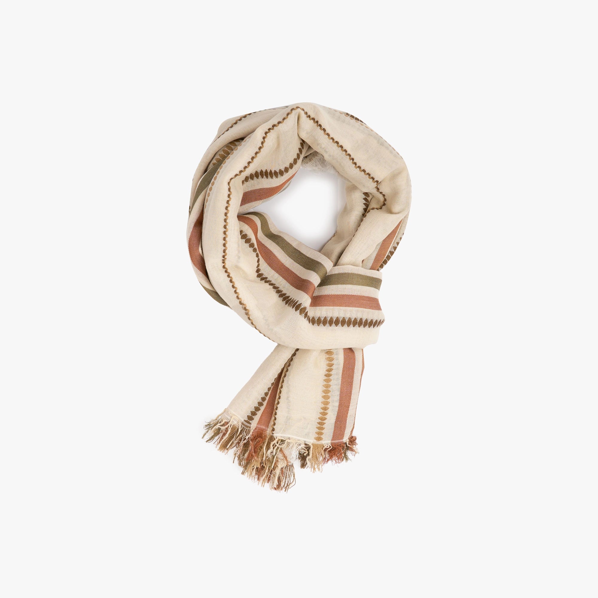 Schal in Creme, Olive und Orange  Bild 1