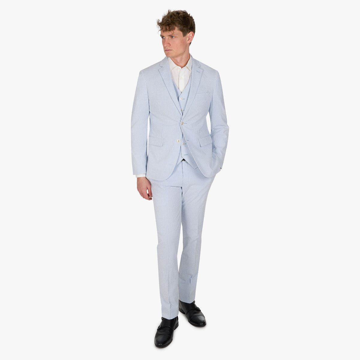 Baukastensakko Genf gestreift in Seersucker-Optik hellblau/gestreift Bild 2