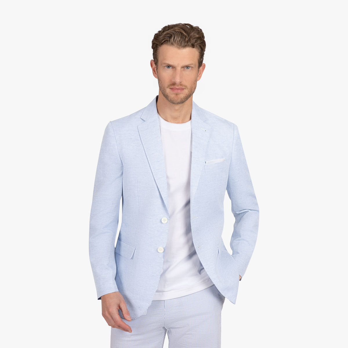 Sakko Prato aus Baumwolle/Leinen in hellblau hellblau/gemustert Bild 1