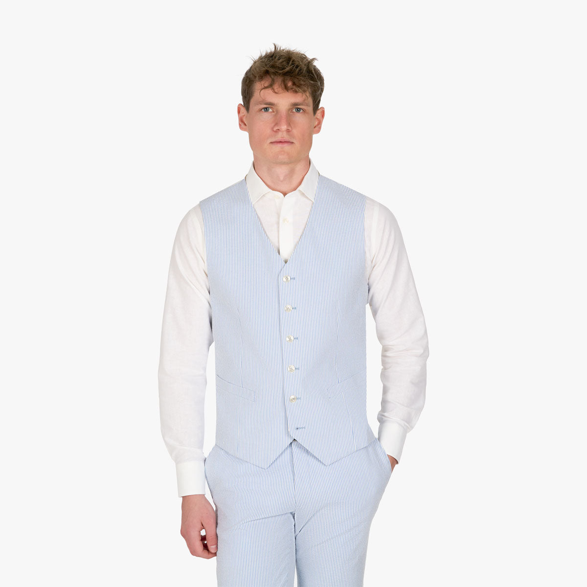 Slim Fit Weste mit Seersucker Struktur in Hellblau gestreift hellblau/gestreift Bild 1