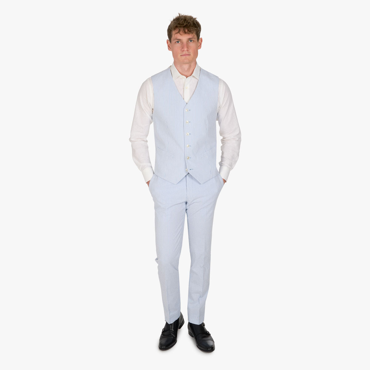 Slim Fit Weste mit Seersucker Struktur in Hellblau gestreift hellblau/gestreift Bild 3