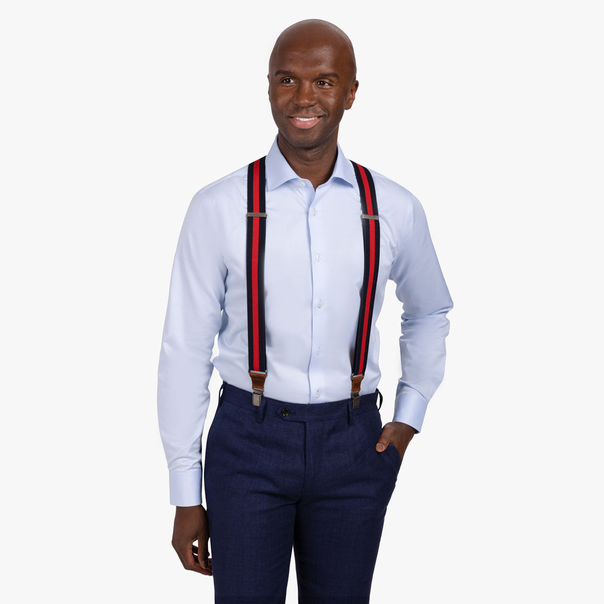 Hosenträger mit Streifen in rot dunkelblau  Bild 1