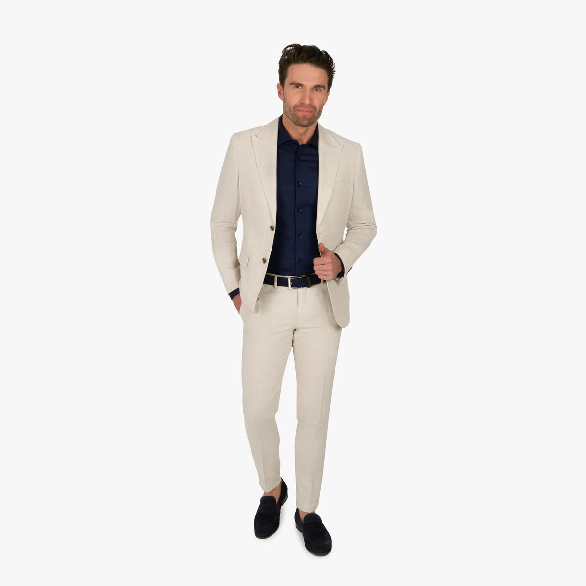 Anzug Fano mit steigendem Revers aus Leinen in Beige beige Bild 11