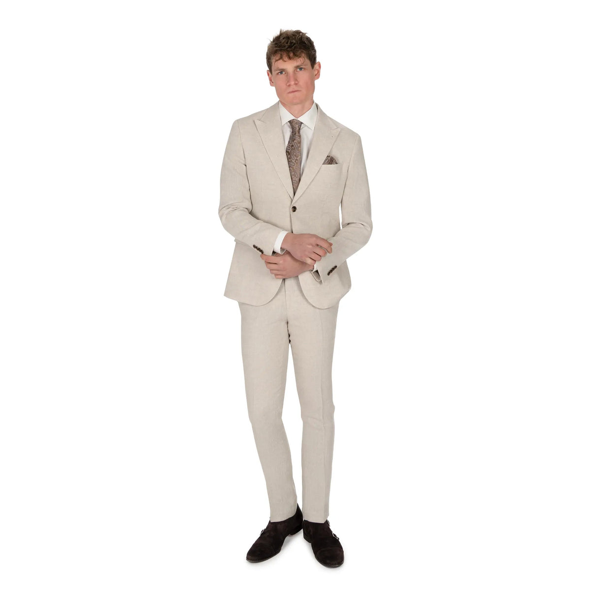 Anzug Fano mit steigendem Revers aus Leinen in Beige beige Bild 1