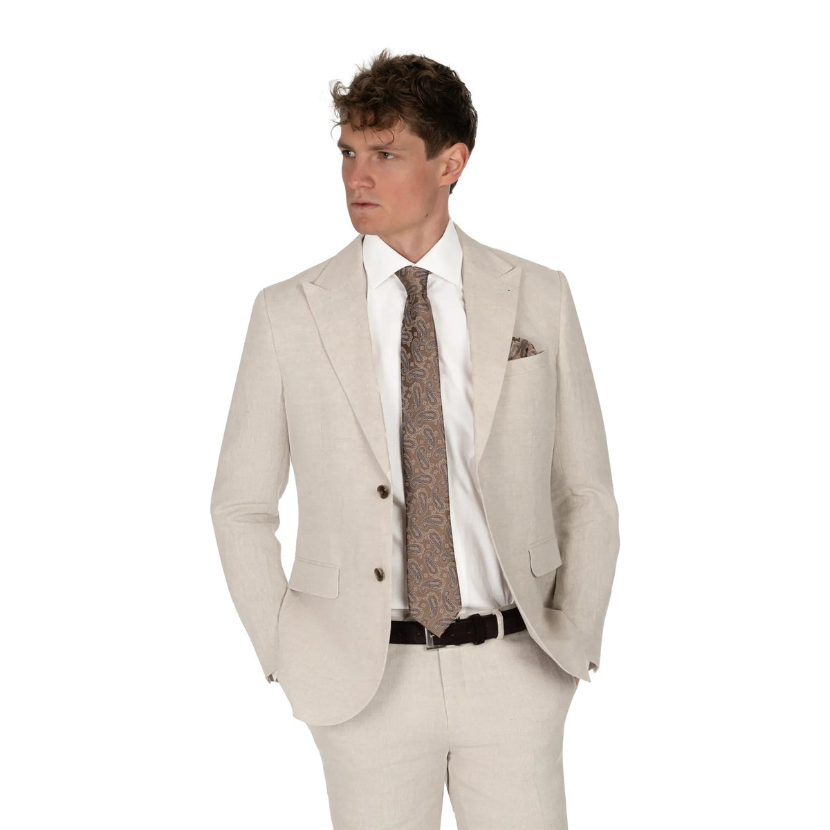 Anzug Fano mit steigendem Revers aus Leinen in Beige beige Bild 2
