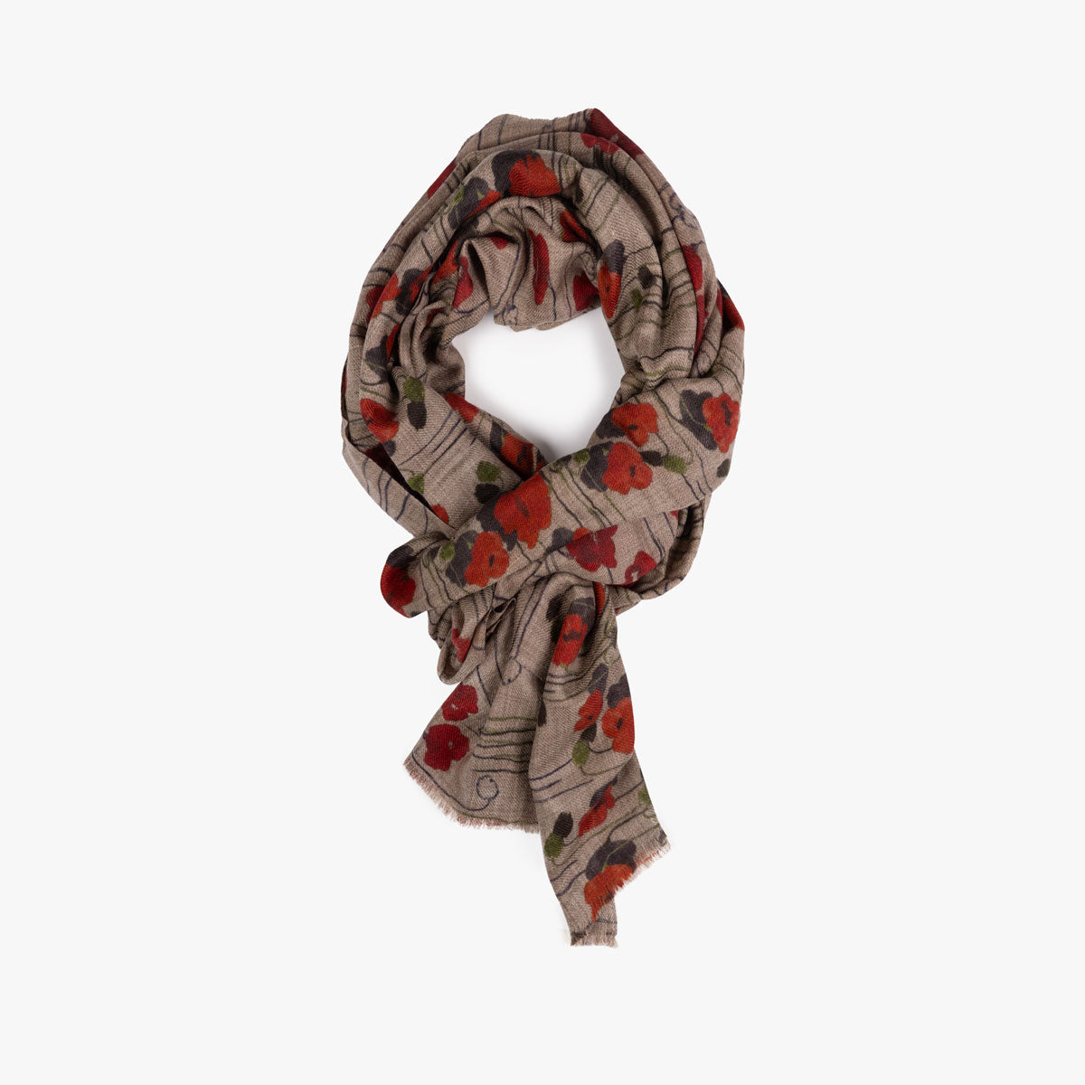 Schal aus Wolle und Seide mit floralem Muster in Beige und Rot diverse Farben Bild 1