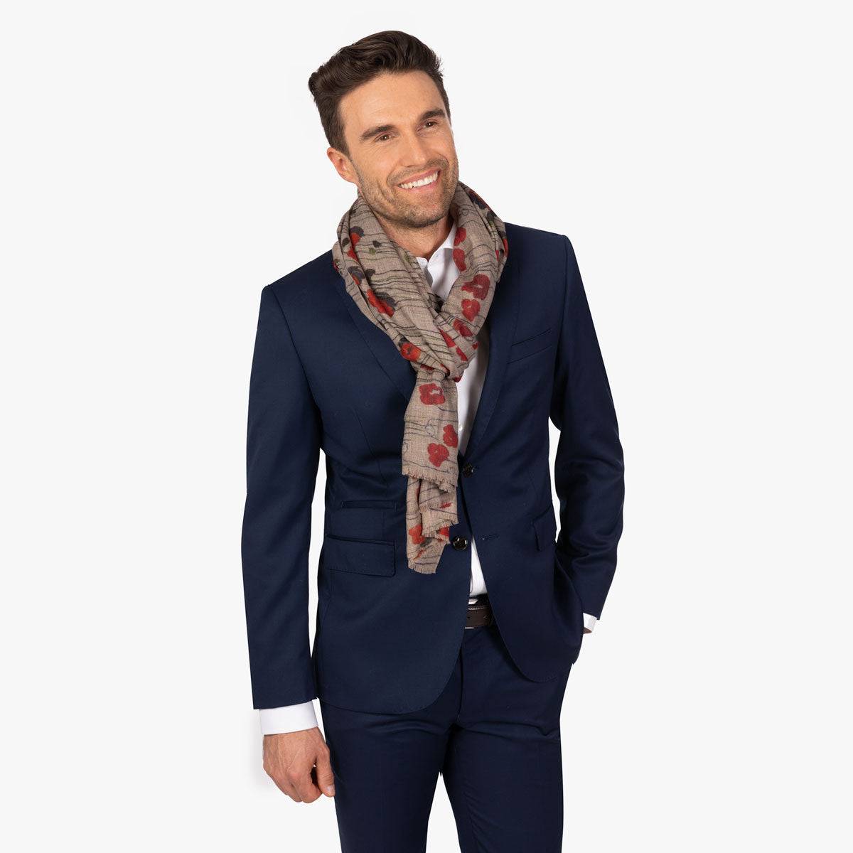 Schal aus Wolle und Seide mit floralem Muster in Beige und Rot diverse Farben Bild 2