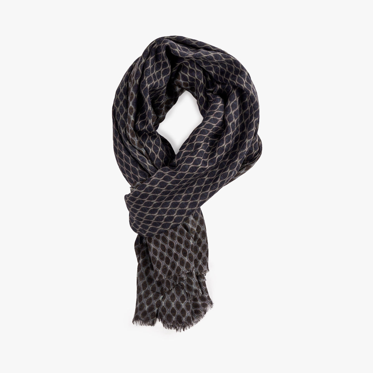 Schal in Blau und Braun mit Muster aus Wolle C25-PRT-03 COL:01 Bild 1