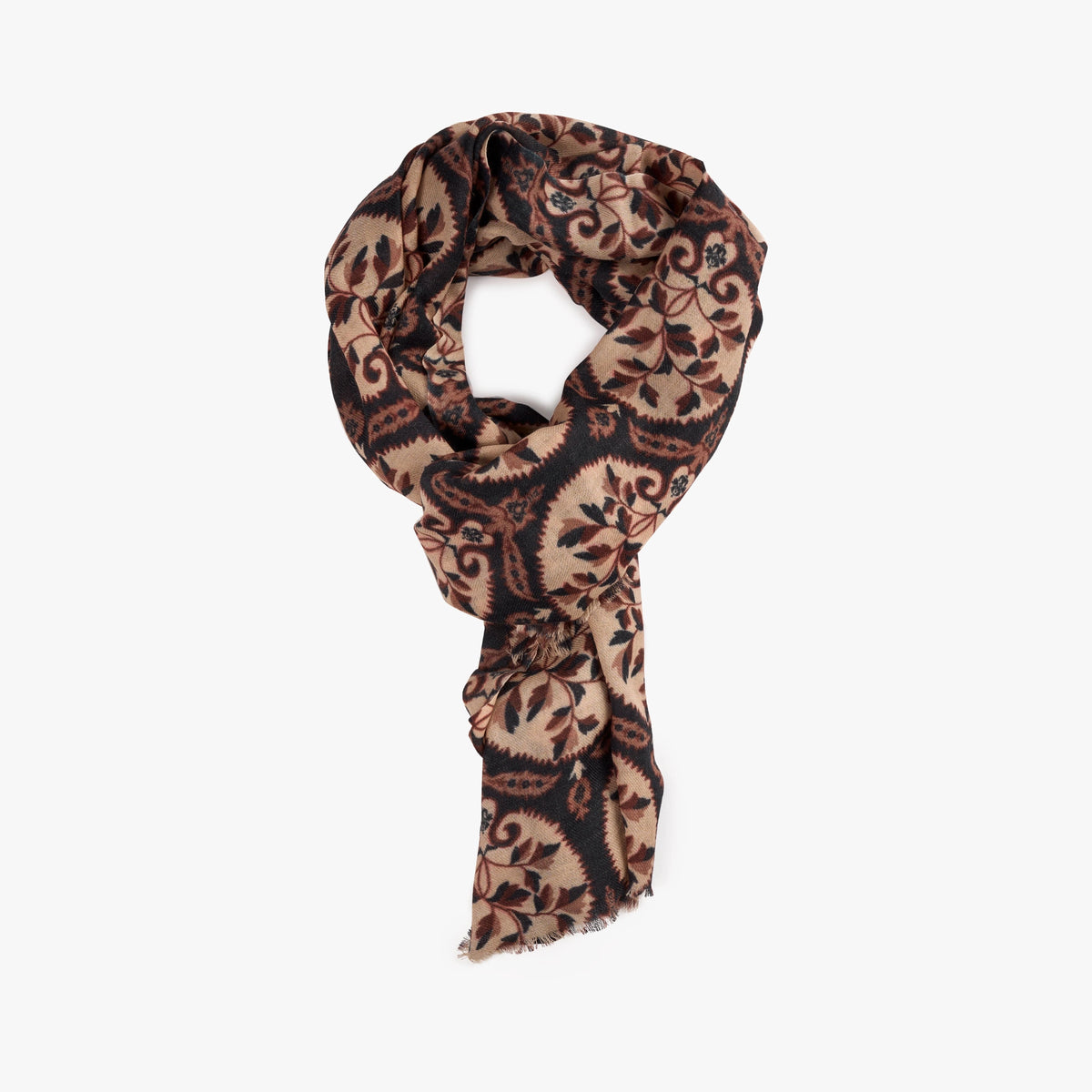Schal mit floralem Ornamentmuster in Beige und Rot aus Wolle C26-PRT-471 COL:01 Bild 1