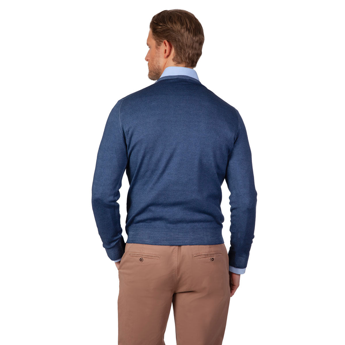 Rundhalspullover Merino-Feinstrick in vintage blau jeans - 706 Bild 3