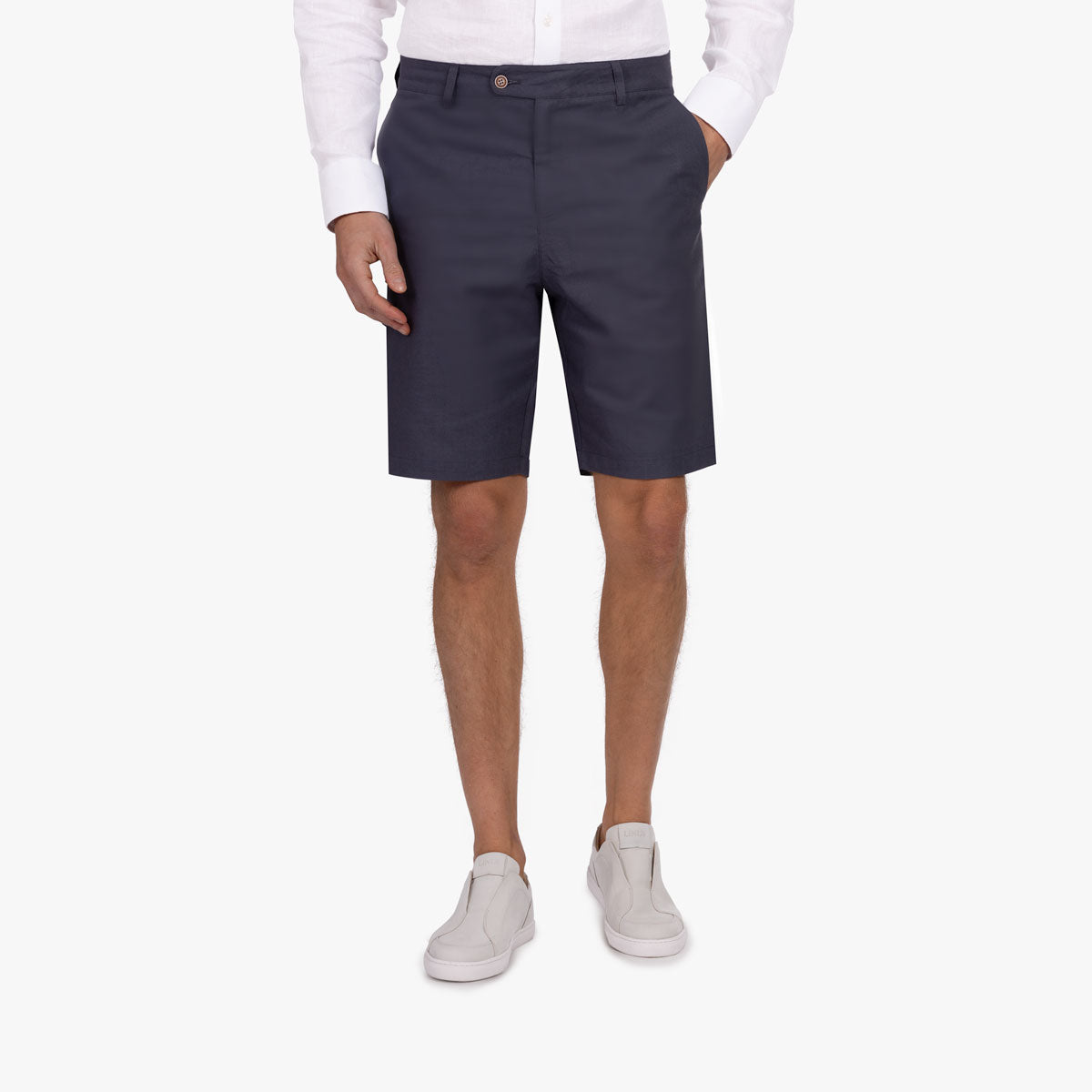 Bermuda aus Leinen und Baumwolle in mittelblau mittelblau Bild 1