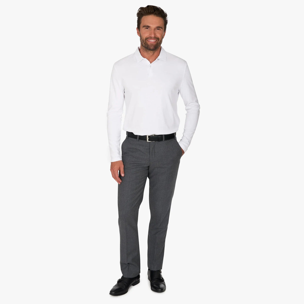 Langarm-Poloshirt aus Baumwolle und Modal in Weiß weiss Bild 5