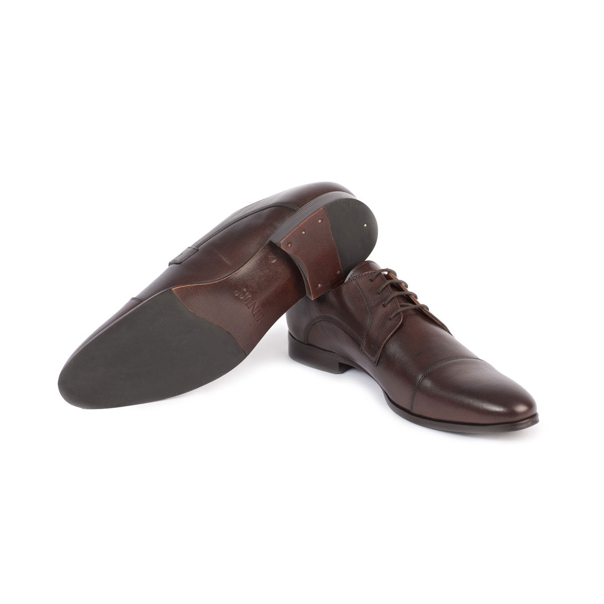 Derby mit Kappe aus Glattleder in braun Cognac/Parma Bild 2